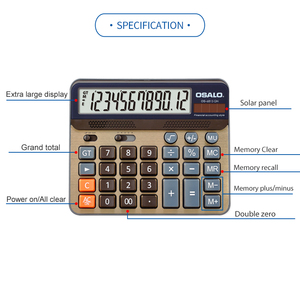 Calculatrice mécanique de bureau à écran LCD doré à 12 chiffres, vente chaude, clavier PC OS-6815 pour le bureau, <span class=keywords><strong>les</strong></span> affaires, matériau plastique durable - Product Image 4