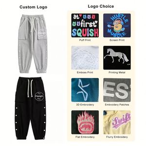 Venta al por mayor pantalones de correr en blanco logotipo personalizado moda deporte Streetwear alta calidad polar bolsillo botón pantalones de chándal de pierna recta hombres - Product Image 3