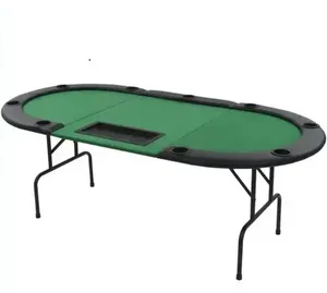 Mesa de póquer ovalada profesional de 9 jugadores, 3 pliegues con patas de hierro plegables