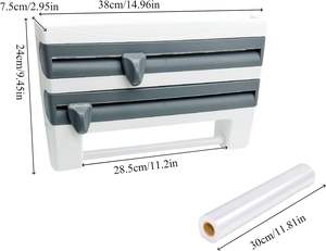 Support de papier 4 en 1 Support de rangement pour film alimentaire Support pour rouleau de film Coupeur mural Distributeur de papier d'aluminium en plastique pour serviettes de cuisine - Product Image 2