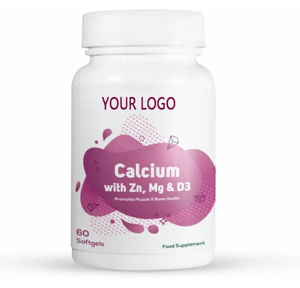Cápsula de gel blando de vitamina D3 Ca Mg Zn, suplemento de calcio para la salud inmune y ósea compatible con fabricante OEM