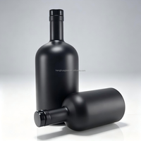 Bouteille en verre vide pour huile d'olive extra vierge biologique, noire mate personnalisée, avec bec verseur et bouchon en liège, 375 ml, 500 ml, bouteille ronde pour huile d'olive