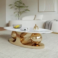 Ensemble table basse moderne dorée de luxe au design italien, mobilier de maison avec plateau en marbre, table centrale extensible pour le salon