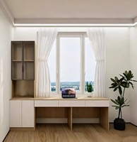 Bureau d'angle moderne sur mesure avec baie vitrée et armoire de rangement intégrée pour salon, chambre ou bureau, avec étagère de rangement