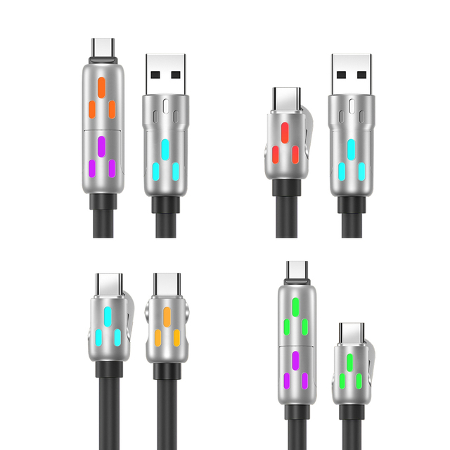 New Trend Zinc Usb Cable Pd 4-in-1 Usb Multi Fast Charging Cable With Led 60W Usb to Type-c 1m Mobile Phone Charger Cable