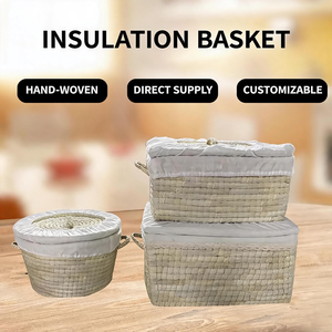 Panier de rangement décoratif en paille CT avec couvercle, conteneur isotherme <span class=keywords><strong>pour</strong></span> aliments <span class=keywords><strong>pour</strong></span> animaux, boîte de rangement tressée naturelle <span class=keywords><strong>pour</strong></span> la maison, panier alimentaire tissé à la main - Product Image 5