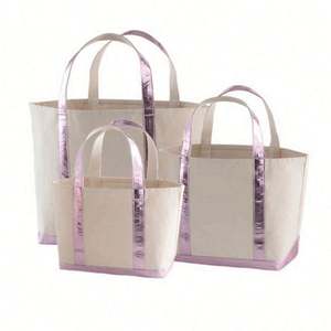 Bolsa de Mano de Lona de Algodón Ecológica para Mujer, Bolsa Tipo Cubo Lisa con Asas de Cuero Brillante, Logotipo y Diseño Personalizables - Product Image 3