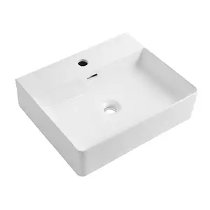 Lavabo de encimera rectangular de cerámica blanca de Diseño Popular, lavabo de baño de superficie sólida, lavabo de recipiente