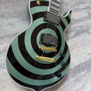 Guitarra Eléctrica <span class=keywords><strong>Odin</strong></span> Zakk con Cuerpo de Caoba, Estilo Anillo Negro y Verde, Pastillas Equipadas, Herrajes Dorados, Extremos de Trastes para un Tocar Suave - Product Image 1