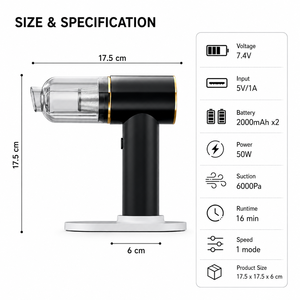 OEM ODM 6000Pa Cordless Handheld <b>Car</b> Vacuum Cleaner 7.4V 50W Portable 3-in-1 Vacuum <b>Blower</b> Inflator Type-C Rechargeable - Product Image 4