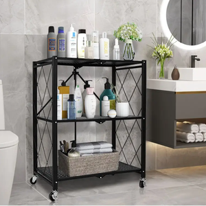 Nhiệm Vụ Nặng Nề Nhà Bếp Moveable Gấp Lưu Trữ Giá Tùy Chỉnh 4 Tầng Kệ Thép Lưu Trữ Kệ Với Bánh Xe - Product Image 3