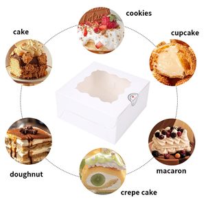 Boîtes à pâtisserie carrées blanches avec fenêtre transparente ondulée, boîtes d'emballage jetables de qualité alimentaire pour biscuits, pâtisseries et gâteaux avec autocollants de remerciement - Product Image 3