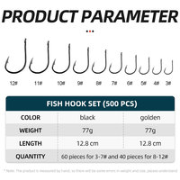 500 pièces hameçons de pêche ensemble boîte hameçons circulaires en acier à haute teneur en carbone avec barbes hameçons de pêche poulpe d'eau salée