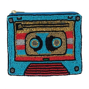 Pochette perlée rétro années 80 en forme de cassette audio, porte-monnaie vintage musical, mini portefeuille nostalgie années 90, accessoires de boutique en gros - Product Image 1