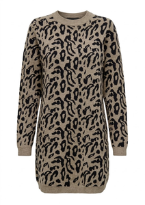 Vestido Cárdigan de Lana con Estampado de Leopardo para Mujer, Holgado, Cuello Alto Simulado, Manga Larga, Tejido, Midi, Oversize, Sencillo - Product Image 2