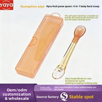 Cuillère à double extrémité en silicone pour bébé, pour porridge et purée de fruits, ensemble de couverts portables avec boîte, design singe de dessin animé mignon