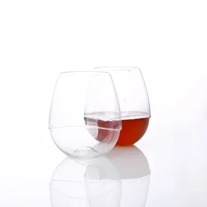 Recycled Wine Tumbler Tritan Champagne Flute Heavy Base Stemless Plastic Wine Glass