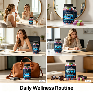 Gummies PEAK Pre-Workout Boost, 60 unités, Soutien Flex Motion, Extraits végétaux, Complément alimentaire à base de plantes, Pot portable - Product Image 6