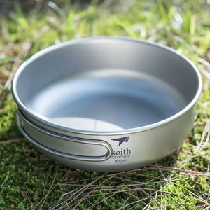 Bol d'extérieur minimaliste en titane pur de qualité supérieure, anti-brûlure, pliable, empilable, 600 ml, gris argent sablé, avec poignée, vaisselle - Product Image 5