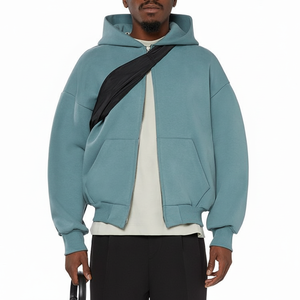 เสื้อฮู้ดมีซิปสองชั้นสำหรับผู้ชายเสื้อสเวตเชิ้ตโอเวอร์ไซซ์เสื้อครอปไม่มีซิปเปิดไหล่ - Product Image 1