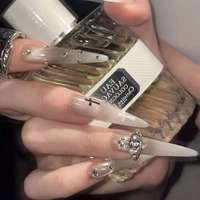 Ongles en acrylique press-on faits main, motif papillon bleu, incrustés de diamants, scintillants, 10 pièces, courts/moyennes longueurs, pour nail art