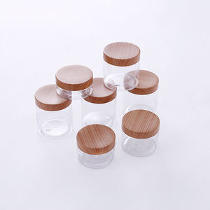 Pot cosmétique transparent pour animaux de compagnie de 100 ml, 150 ml, 200 ml, 250 ml, en plastique, pour gommage corporel, avec couvercle en plastique imitation bois. - Product Image 6