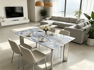 Table à manger rectangulaire moderne en quartzite bleu cristal naturel de luxe, table à manger en marbre bleu sodalite pour villa, maison, hôtel - Product Image 6