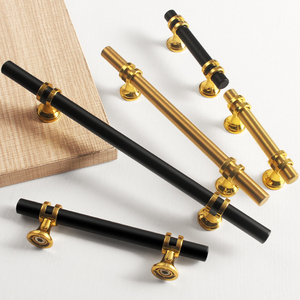 豪华漂亮铝不锈钢衣柜长厨房拉黑金旋钮门家具橱柜把手 - Product Image 1