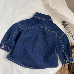 Chemises en jean pour garçons, <span class=keywords><strong>bleu</strong></span> <span class=keywords><strong>marine</strong></span>, surdimensionnées, style boxy, boutons, décontractées, enfants, automne, coton, respirantes, manches longues, unisexe - Product Image 6