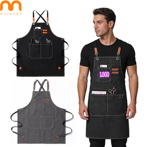 Grembiule in tela nero personalizzabile con logo, basso MOQ, con tasche, lavabile, per artisti, uso domestico, cucina, barbiere, salone di bellezza - Product Image 1