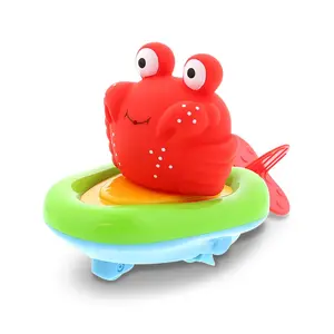 Venta caliente lindo Animal de dibujos animados cangrejo juguetes de baño con logotipo personalizado tirar cuerda goma bañera juguete