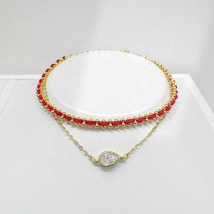 Pulsera de cuerda roja con circonitas, chapada en oro, plata 925, estilo veraniego, para chicas, precio de fábrica. - Product Image 1