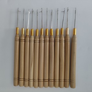 Kit d'aiguilles à boucle pour extensions capillaires avec manche en <span class=keywords><strong>bois</strong></span>, crochet métallique et perles en silicone microlink, résistant à la rouille - Product Image 6