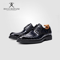 BUCCI BATANI Chaussures Derby habillées bleues pour hommes, faites à la main, en cuir/viyle, avec lacets, semelle extérieure en cuir/caoutchouc, fabriquées à Guangdong