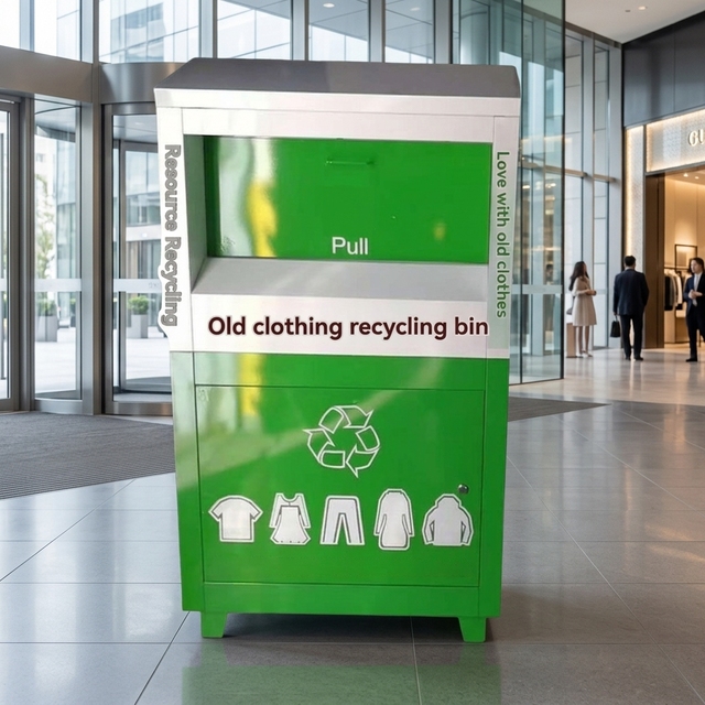 Metal Standing Rectangular Old Clothing Recycling Bin, Double-Layer Textile Waste Collection Container for Public Community Use
