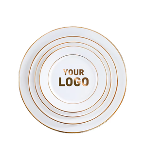 Juego de Platos de Porcelana Fina de 9 Pulgadas con Logotipo Personalizado, Borde Dorado, Blanco Esmaltado, <span class=keywords><strong>para</strong></span> <span class=keywords><strong>Fiestas</strong></span>, Vajilla <span class=keywords><strong>para</strong></span> Hoteles de 5 Estrellas - Product Image 1