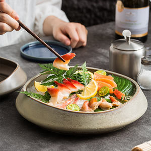 Ristorante di glassa reattiva piccola ciotola di ceramica irregolare piatto di Sashimi per Sushi grande piatto per insalata di porcellana - Product Image 5