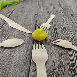 Juego de cubiertos de madera de abedul biodegradable para servir postres en picnics - Product Image 2