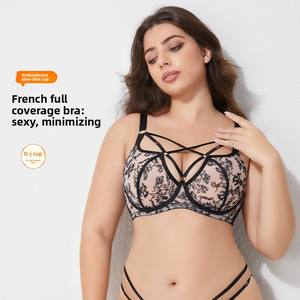 Lingerie sexy grande taille pour femme, style européen et américain, avec armatures, soutien puissant pour <span class=keywords><strong>poitrine</strong></span> généreuse, anti-affaissement, effet push-up, respirante et brodée - Product Image 3