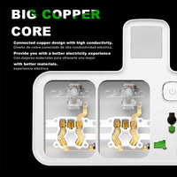 Multiprise murale en cuivre avec interrupteur veilleuse intégré, ports USB et prise, boîtier ignifuge de sécurité enfant pour maison et bureau