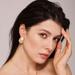 2024 New Design Waterproof Jewelry 18K Plated Luxury Artificial <b>Pearl</b> Mosaic Stud <b>Earrings</b> With Zircon - Product Image 1