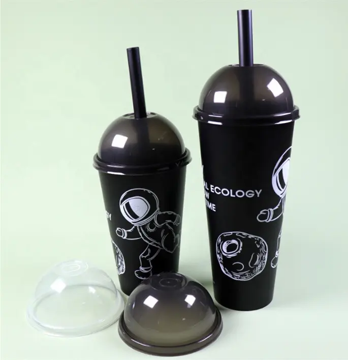16oz 22oz Black Injection PP Cup Colorful Plastic BOBA Cup Disposable with Lid for Milk Bubble Tea