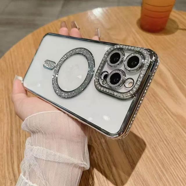 Clear Phone Case Bulk Gold Plating Electroplating Diamond Phone case Camera Lens Mobile Cover for IPHONE