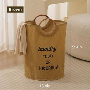 New <b>Large</b> Capacity Laundry Room Clothes Storage Basket Household Foldable Laundry <b>Hamper</b> Laundry Basket with Bamboo Handle - Product Image 3