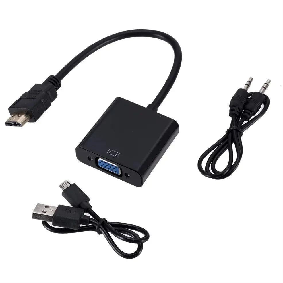 HD 1080P HDMI zu VGA-Kabelkonverter mit 3,5 mm AUX USB HDTV Mann zu VGA Weiblicher Konverter Adapter für Laptops PC Fernsehprojektor