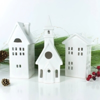 Bougeoir d'église en céramique Led House Lanterne en céramique Luminary Mantle Decor