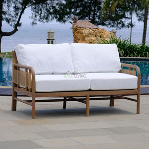 Westwood Teak Wood two-seater <b>sofa</b> elegantly crafted with rattan weave, perfect for villas, hotels or outdoor resorts - Product Image 1