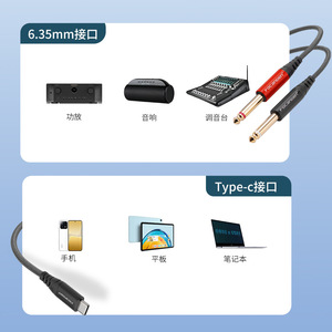 Cable de audio trenzado Focanden tipo C a doble conector de 6.5mm y 6.35mm para teléfonos móviles de 1, 1.5, 3 y 5 metros - Product Image 5