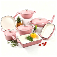 Ensemble de 11 pièces de batterie de cuisine antiadhésive (7 casseroles), homologué FDA LFGB, avec logo couleur personnalisé, pour usage avec batterie de cuisine, en fonte émaillée