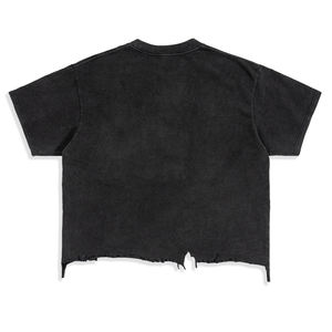 Chaud Durable 100% coton à manches courtes ourlet irrégulier Boxy Fit Vintage Streetwear en détresse broderie t-shirts - Product Image 2